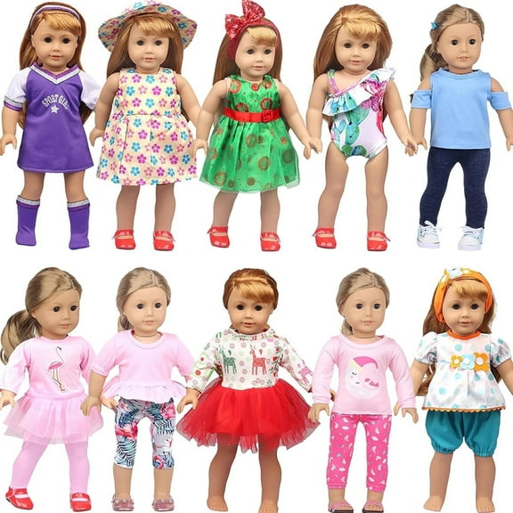 10 Sets of 18 Inch American Doll Clothes, Including 10 of Doll Clothing Dress Outfits for Gift Dolls, Birthday Gifts for Kids