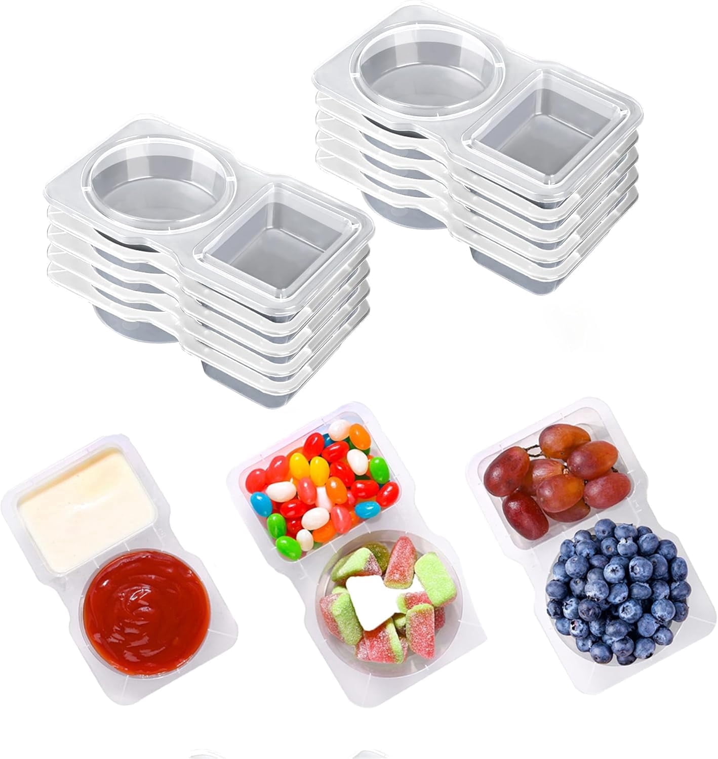 AOMWXENN Snack Pack Containers 10PCS Reusable Double Compartment ...