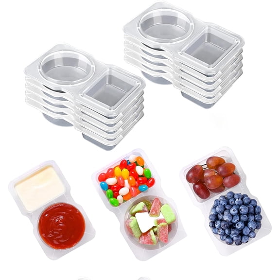Snack Pack Containers - 10PCS Reusable Snack Containers, Double Compartment Condiment Container, Portable Mini Snack Containers with Lids Travel and Outdoor Camping (10Pcs)