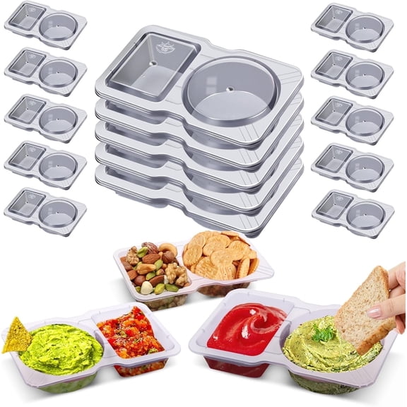 10 Sets, snack containers,reusable snack containers with lids,snack pack containers,snackle box container,Double Compartment Condiment Containers, Portion Cups with Lids for Sauce and Snacks 10