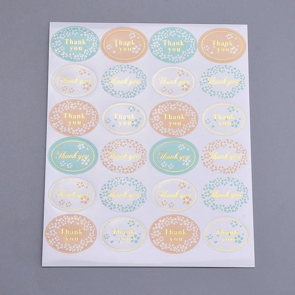 10 Sheet 1 Inch Thank You Sticker DIY Label Paster Picture Stickers Oval with Word Thank You and Flower Pattern Colorful Sticker: 35x25mm 24pcs/sheet