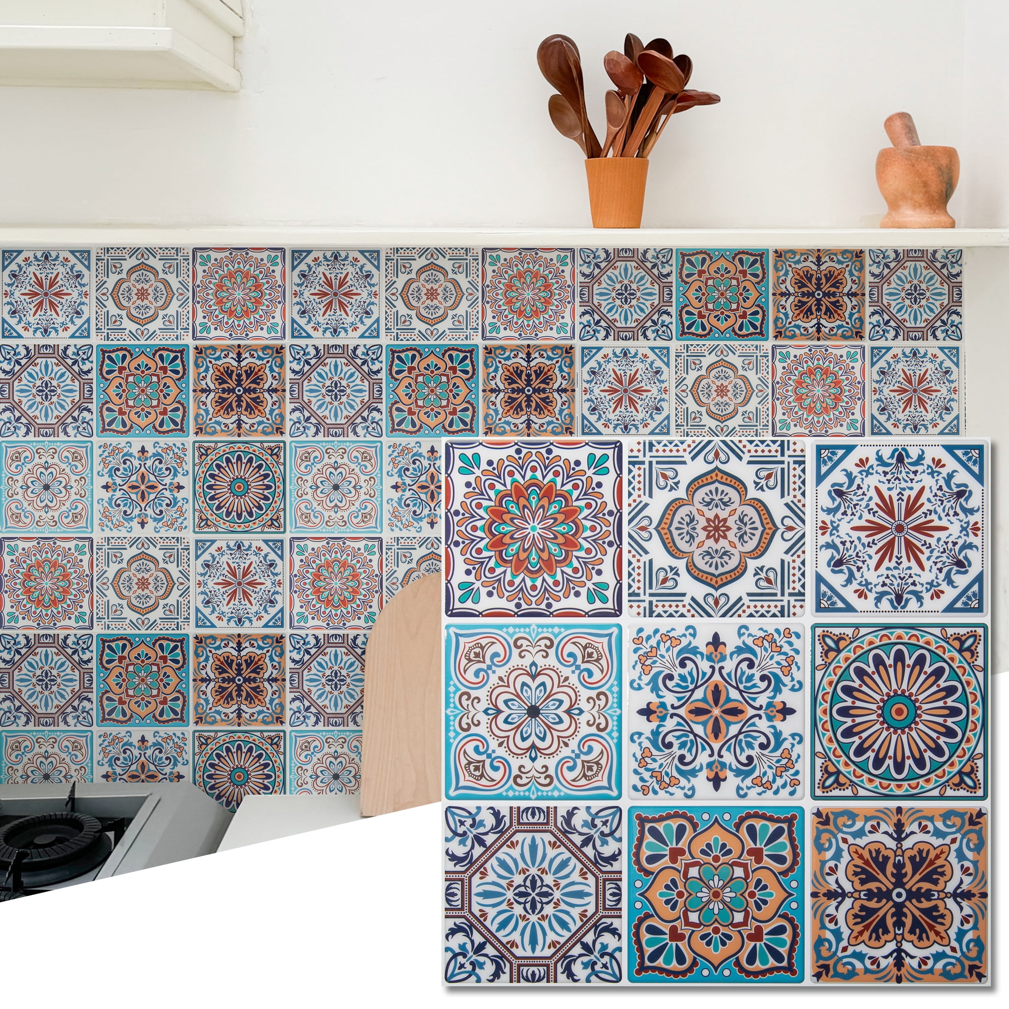 Art3d Peel & Stick Talavera Mexican Backsplash Tile - 10-Pack, 12"x12", Gray Vinyl, Self-Adhesive