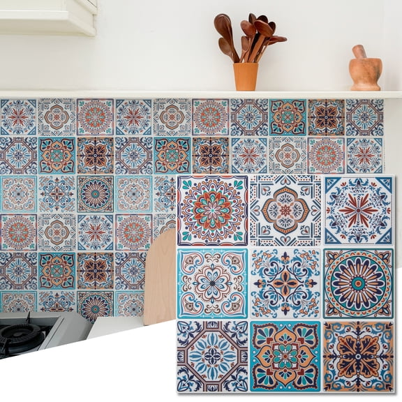10-Sheet 12''x12'' Peel and Stick Backsplash Tile Stickers, Colorful Talavera Mexican Tile, Stick on Wall Tiles for Kitchen,bathroom