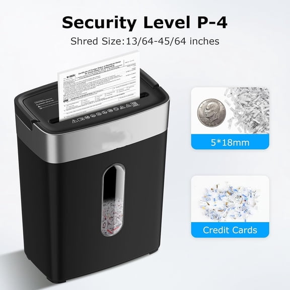 10-Sheet Cross Cut Paper Shredder for Home Office, P-4, Portable Handle, 4 Gallons Bin, Paper and Credit Card Shredder, Black