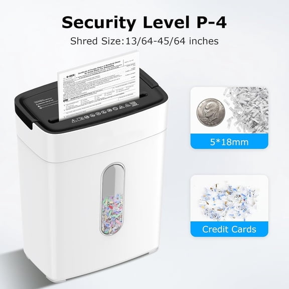 10-Sheet Cross Cut Paper Shredder for Home Office, P-4, Portable Handle, 4 Gallons Bin, Paper and Credit Card Shredder, White