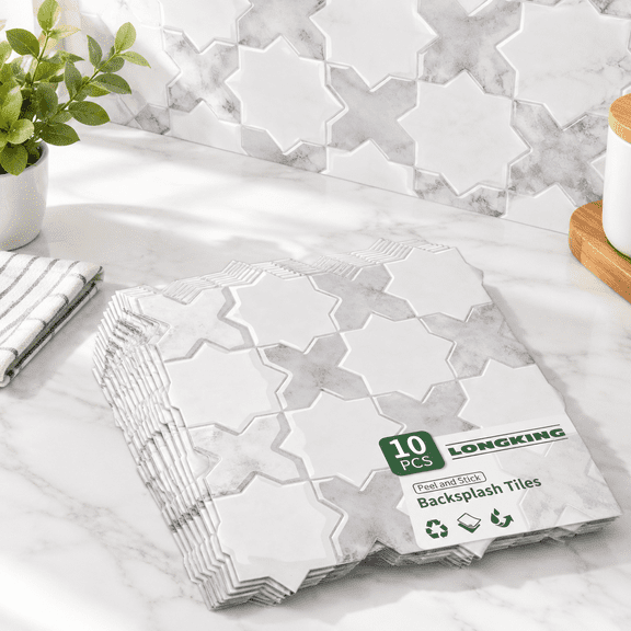 10-Sheet Extra Thick Peel and Stick Wall Tiles, Gray, 10.98 x 10.98 Inches, Waterproof Backsplash Panels