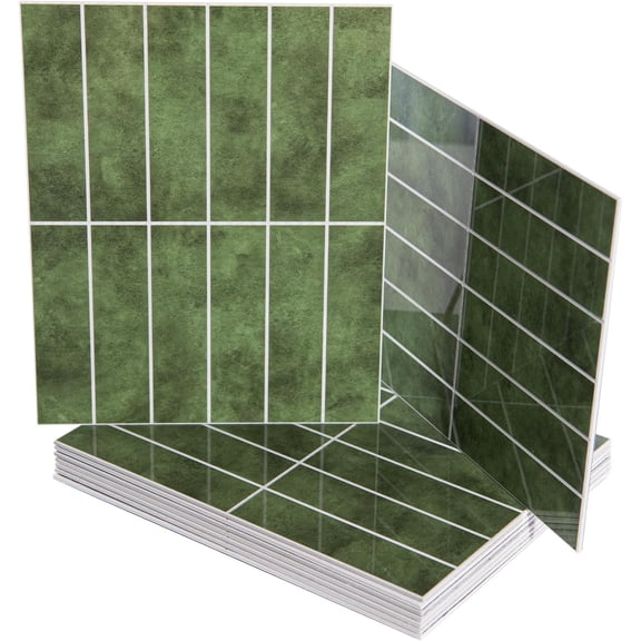 10-Sheet Faux Marble Peel and Stick Backsplash Tile for Kitchen Wall Bathroom Countertops, 11.4 inch x 9.1 inch Stick- Glazed-Ceramic Finish Resist to Water, Heat and , Green