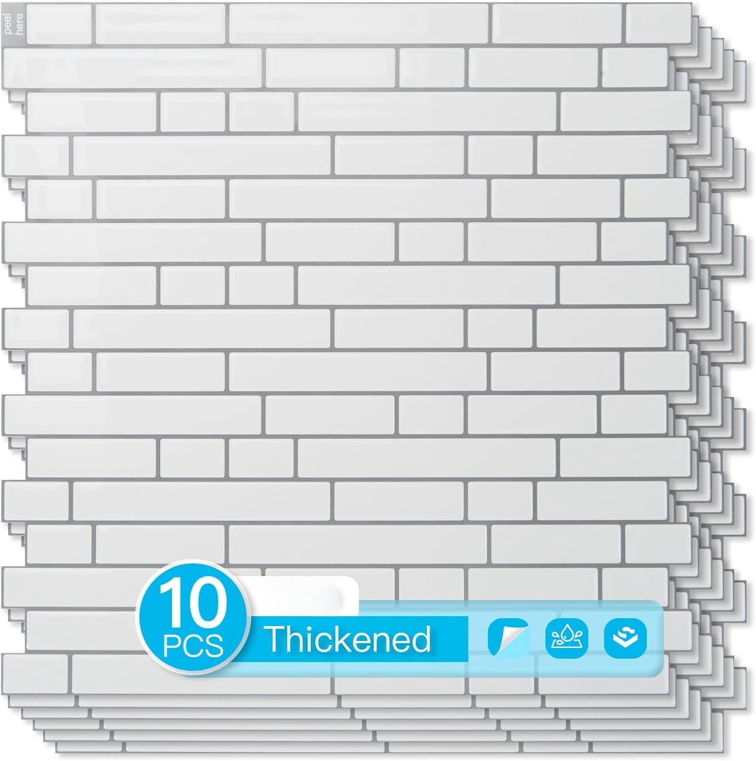 10-Sheet Heavy-Duty Peel and Stick Backsplash, Wall Tiles Stick Kitchen ...