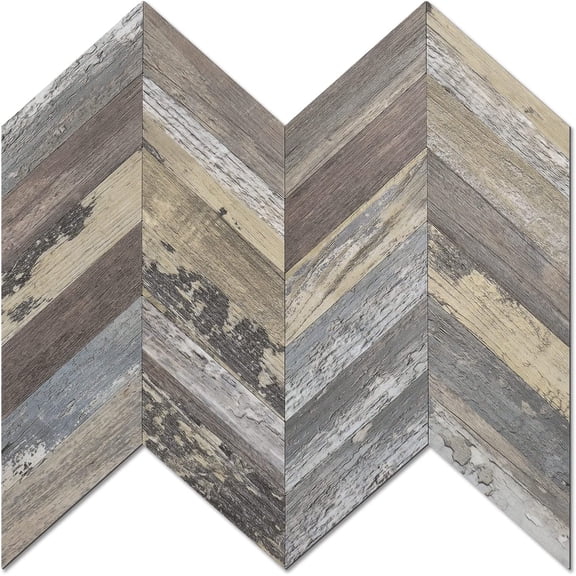 10-Sheet Herringbone Tile Peel and Stick Backsplash, Faux Wood PVC Stick on Backsplash, Self Adhesive Wall Tile for Kitchen