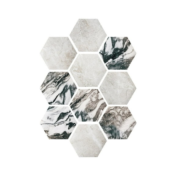 10 Sheet Hexagon Peel and Stick Backsplash Self Adhesive Marble Moroccan Wall Tiles Waterproof PVC Backsplash Tile Peel and Stick for Kitchen Bathroom Fireplace Laundry Room 4"x8"