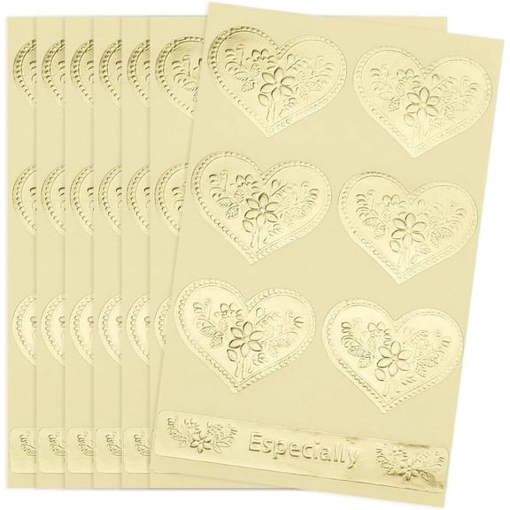 10 Sheet Love Heart Shape Stickers Gold Envelopes Label Stickers Retro Metallic DIY Decorative Adhesive Label for Wedding Party Gift Packaging Bake Decoration colorful