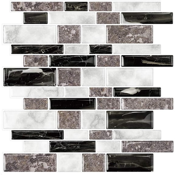10-Sheet Marble Look Peel and Stick Tiles, Decorative Self Adhesive Kitchen Backsplash in Granite (Pack of 10, Thicker Design)