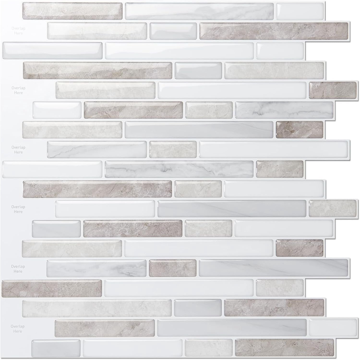 10 Sheet Marble Peel and Stick Backsplash for Kitchen,Self-Adhesive Tile Backsplash for Kitchen, Bathroom, 12in x 12in, (Beige & White)