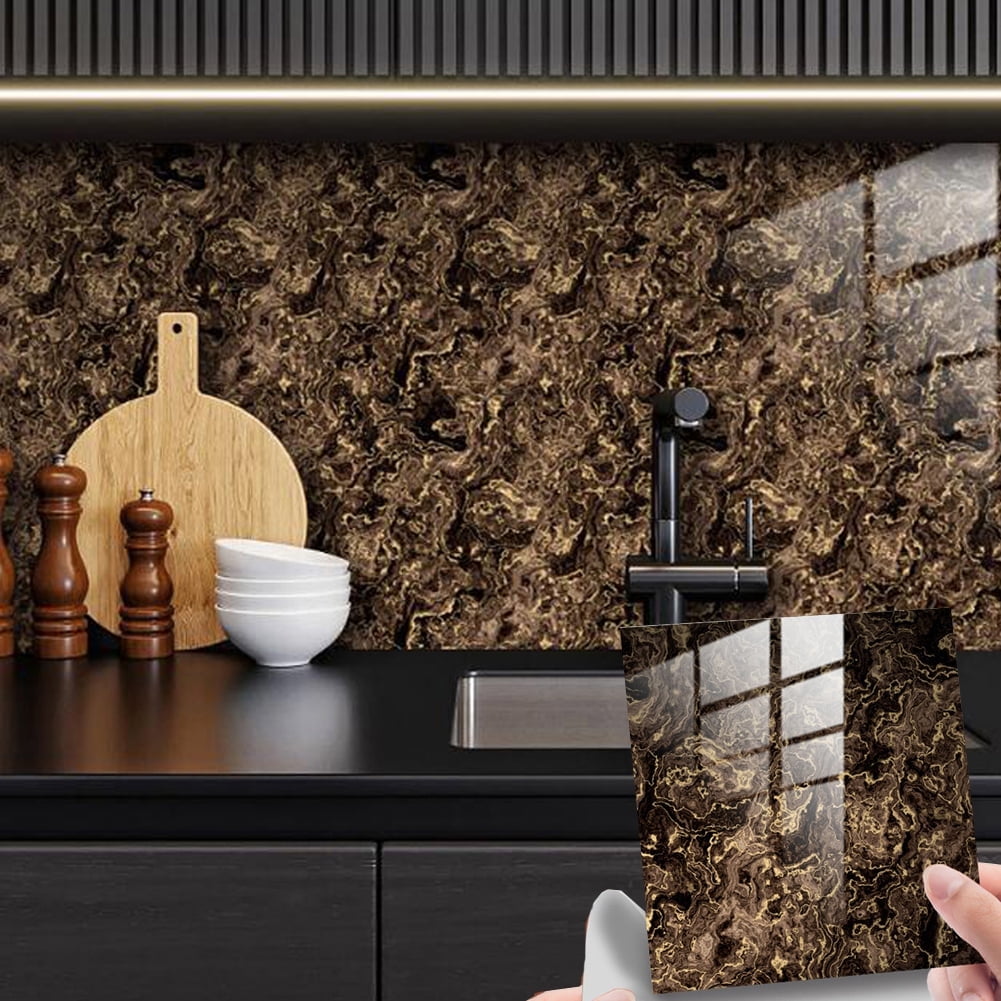 10 Sheet Marbling Tile Sticker Waterproof Peel and Stick Backsplash