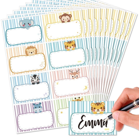 10 Sheet PVC Waterproof Blank Label Stickers Writable Adhesive Label Rectangle Animals Sticker: 85x60mm 8pcs/sheet