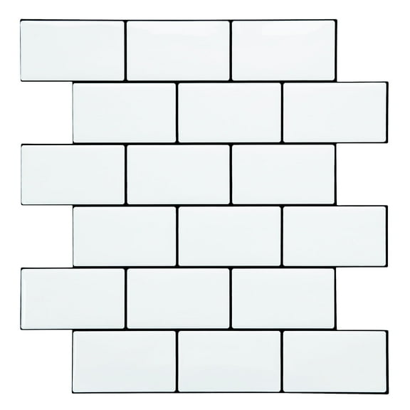10-Sheet Peel and Stick Backsplash Subway Tile, 12" x 12" Self Adhesive Stick on Wall Tiles for Kitchen Bathroom (White)