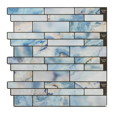 10-Pack Peel and Stick Backsplash Subway Tile, 12"x12" Blue Marble Stone Design Self Adhesive Wall Tiles for Kitchen Bathroom