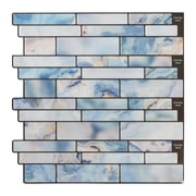 10-Sheet Peel and Stick Backsplash Subway Tile, 12"x12" Blue Marble Stone Design Self Adhesive Wall Tiles for Kitchen Bathroom