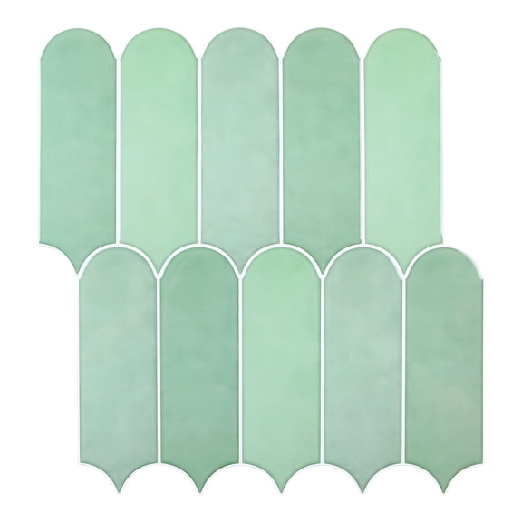 Peel and Stick Backsplash Feather Tile, Sage Green Self Adhesive Wall Tiles for Kitchen Bathroom