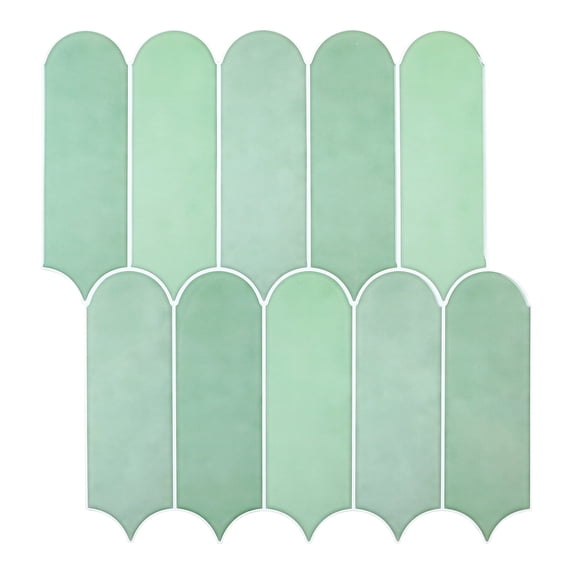 Peel and Stick Backsplash Feather Tile, Sage Green Self Adhesive Wall Tiles for Kitchen Bathroom