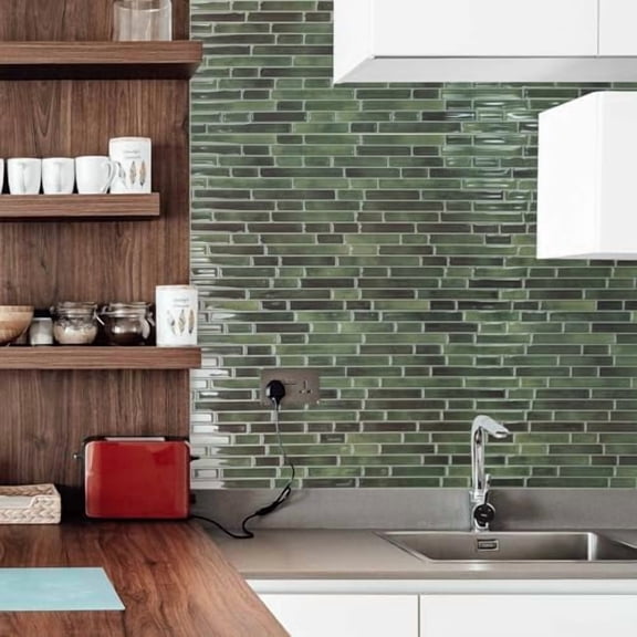10-Sheet Peel and Stick Backsplash Tile for Kitchen - 12”×12” Stick on Wall Tile for Kitchen Bathroom Countertop Living Room, Green