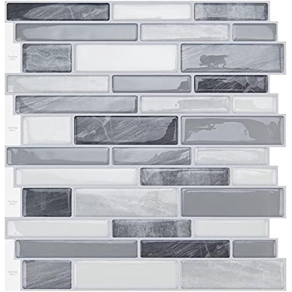 10-Sheet Peel and Stick Backsplash Tile for Kitchen Wall, Back Splash Stick On Tiles for Kitchen (12"x 12", Gray)