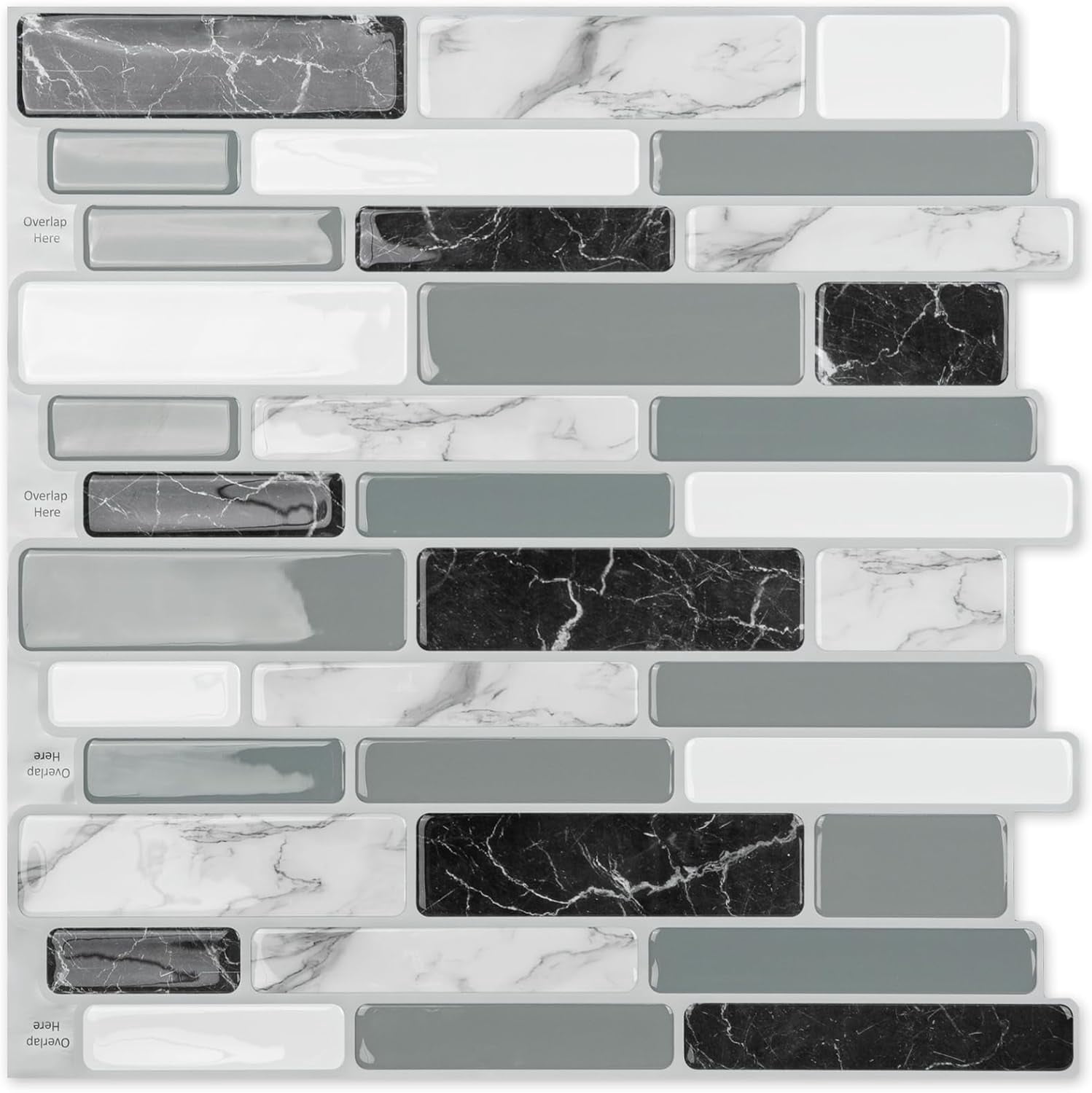 10-Sheet Peel and Stick Kitchen Backsplash Tiles, 12"x12" Self-Adhesive Marble Grey Wall Tiles for Kitchen and Bathroom