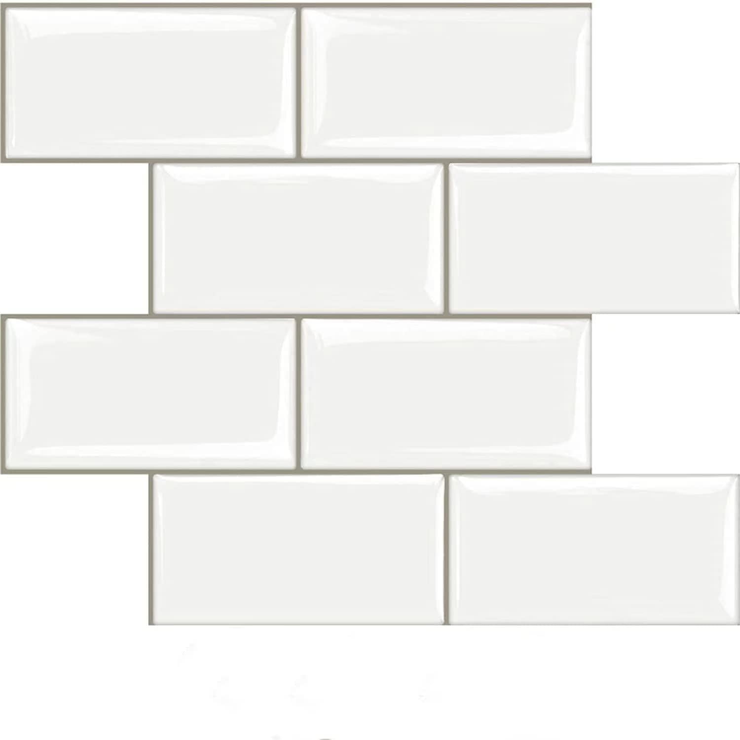 10-Sheet Peel and Stick Subway Tile, Stick-On Tiles Backsplash for Kitchen & Bathroom in White – Thicker Design