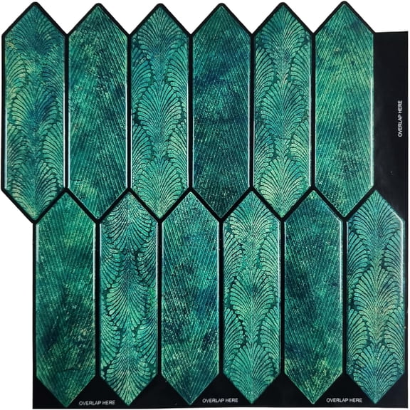 10-Sheet Peel and Stick Tile - 11.9"x11.8" Premium Kitchen Self Adhesive Backsplash Tile, Long Hexagon (Textured Green)