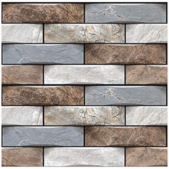 10-Sheet Peel and Tile Backsplash Thicker Design Marble Tiles 12"x12" Backsplash Self Backsplash for Kitchen, Bathroom Color Brick Multicolor