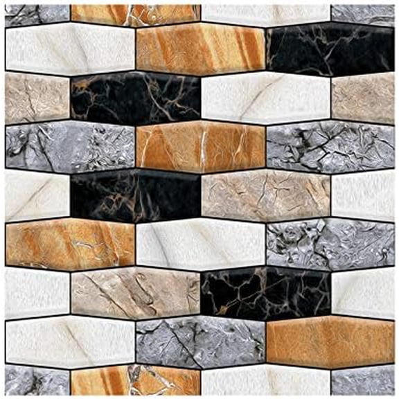 10-Sheet Peel and Tile Backsplash Thicker Design Marble Tiles 12"x12" Backsplash Self Backsplash for Kitchen, Bathroom Color Marble Black