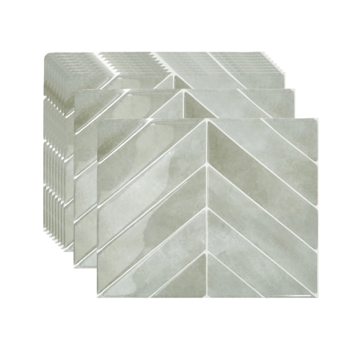 10-Sheet Self-Adhesive Kitchen Tile Backsplash, Dingrich 9x11.4inch 3D Peel and Stick Wall Tile Backsplash Stickers, Wall Decor Stickers for Kitchen, Bedroom, Living Room - Light Greenish Gray