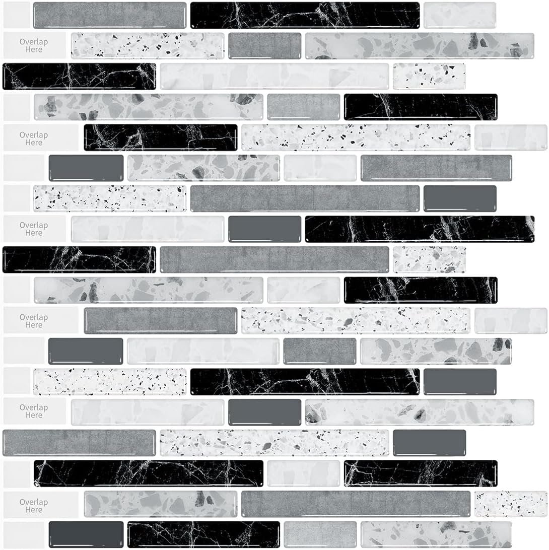 10-Sheet Self-Adhesive Peel and Stick Backsplash for Kitchen, Vinyl Decorative Tiles (Gray)