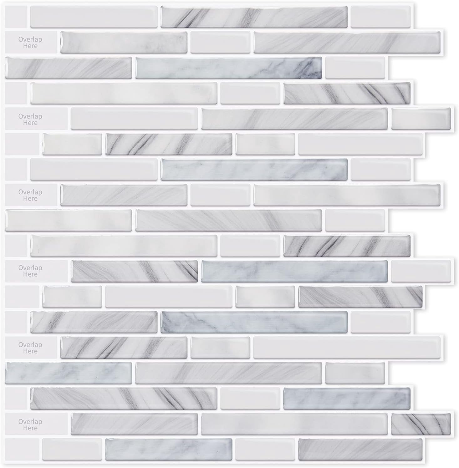10-Sheet Self-Adhesive Peel and Stick Backsplash for Kitchen, Vinyl Decorative Tiles (Light Gray)