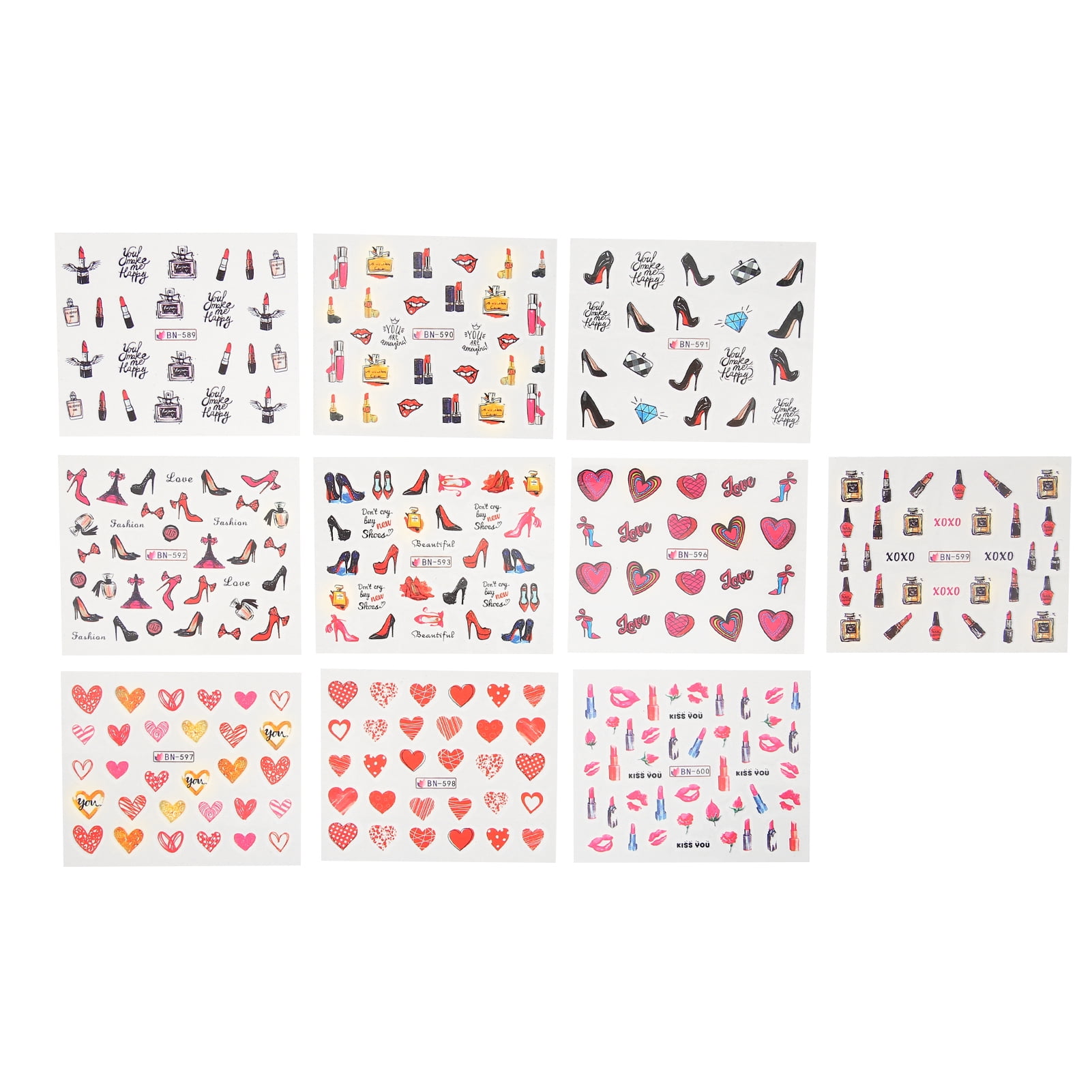 10 Sheet/Set Nail Art Sticker Lipstick High Heels Pattern Stickers Self