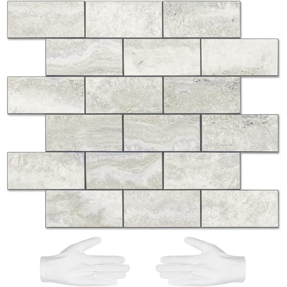 10-Sheet Subway Tile Cream Peel and Stick Backsplash, Beige Stone Texture with Grey Grout Kitchen Backsplash Wall Tile, 3D Adhesive Stick on Tile for Bathroom, RV, Fireplace