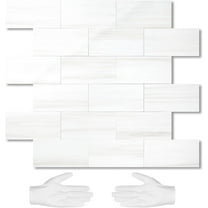 10-Sheet Subway Tile Peel and Stick Wall Tiles, Seamless Design Polished Dolomite Kitchen Backsplash, PVC Stick on Tiles for Kitchen, Bathroom, RV, Fireplace
