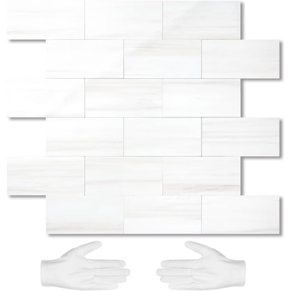 10-Sheet Subway Tile Peel and Stick Wall Tiles, Seamless Design Polished Dolomite Kitchen Backsplash, PVC Stick on Tiles for Kitchen, Bathroom, RV, Fireplace