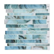 10-Pack Subway Tile Peel and Stick Backsplash, 12"x12" Self Adhesive Self-Adhesive Wall Tiles for Kitchen Bathroom (Aqua Blue)