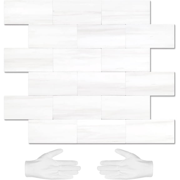 10-Sheet Subway Tile Peel and Stick Backsplash, Star White Marble Look Dolomite Kitchen Backsplash Wall Tile, PVC Stick on Backsplash for Kitchen