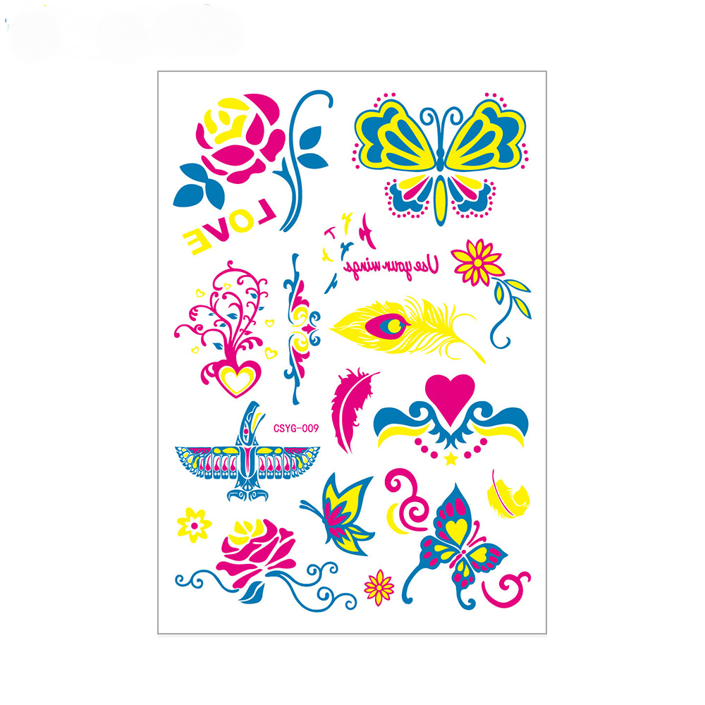 10 Sheet Temporary Tattoos Glow In The Dark Party Supplies Uv Neon