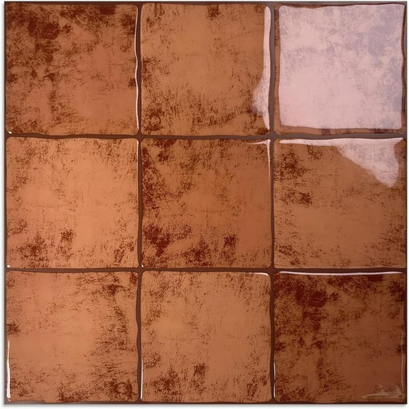 10 Sheet Thicker Peel and Stick Backsplash Tile, 12"x12" 3D Self Adhesive Square Mosaic Subway Checkered Vinyl Backsplash Stick on Wall Tiles for Bathroom, Kitchen, Living Room (10, Orange)