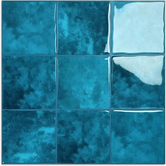 10 Sheet Thicker Peel and Stick Backsplash Tile, 12"x12" 3D Self Adhesive Square Mosaic Subway Checkered Vinyl Backsplash Stick on Wall Tiles for Bathroom, Kitchen, Living Room (10, Blue)