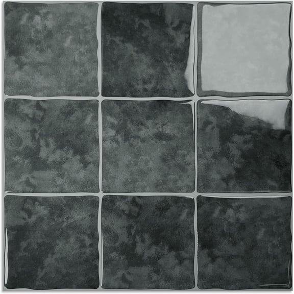 10 Sheet Thicker Peel and Stick Backsplash Tile, 12"x12" 3D Self Adhesive Square Mosaic Subway Checkered Vinyl Backsplash Stick on Wall Tiles for Bathroom, Kitchen, Living Room (10, Dark Grey)