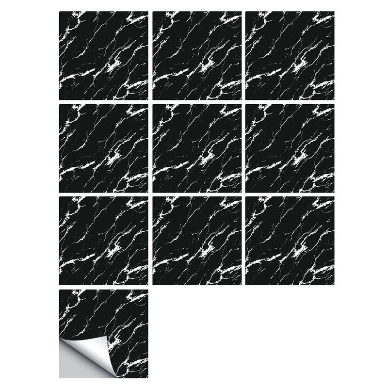 10 Sheet Tile Stickers Selfadhesive Waterproof Vinyl Decals Black
