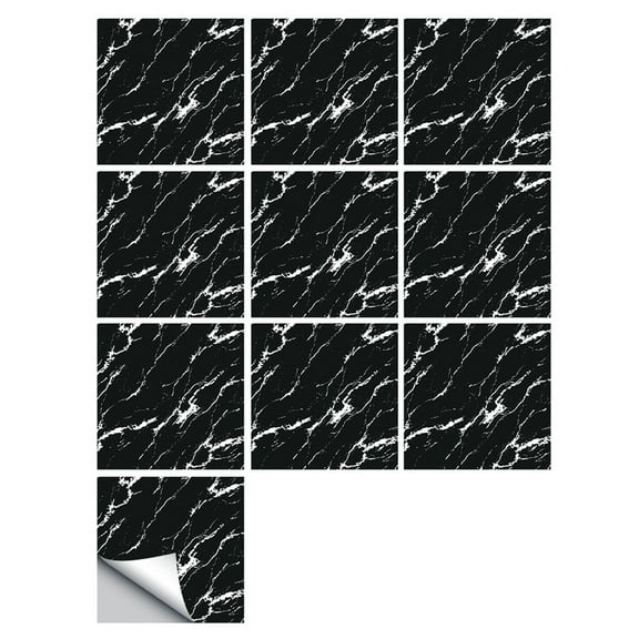 10 Sheet Tile Stickers Self-adhesive Waterproof Vinyl Decals Black Marble Peel and Stick 6"x6"