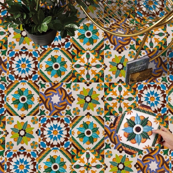 10 Sheet Tile Wall Decals 8"x8" Floor Stickers Non Slip Self Adhesive Waterproof Removable Ground Decoration PVC Flooring for Living Room Bedroom Bathroom Kitchen Toilet