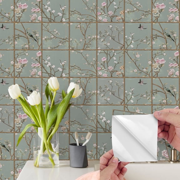 10 Sheet Tile Wall Decals Removable Floral Tile Wall Stickers Tile Transfer Sticker Decorative Peel and Stick for Kitchen Bathroom 6x6 Inch