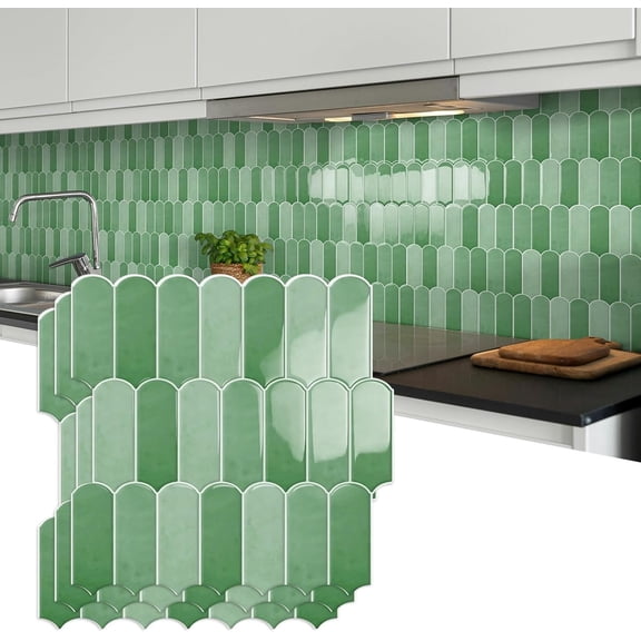 10-Sheet Upgraded Thicker Peel and Stick Kitchen Backsplash Tiles, Self-Adhesive Vinyl Wall Tile Stick  Backsplash for Kitchen,Bathroom,Fireplace and RV(Sage Green,12"x12")