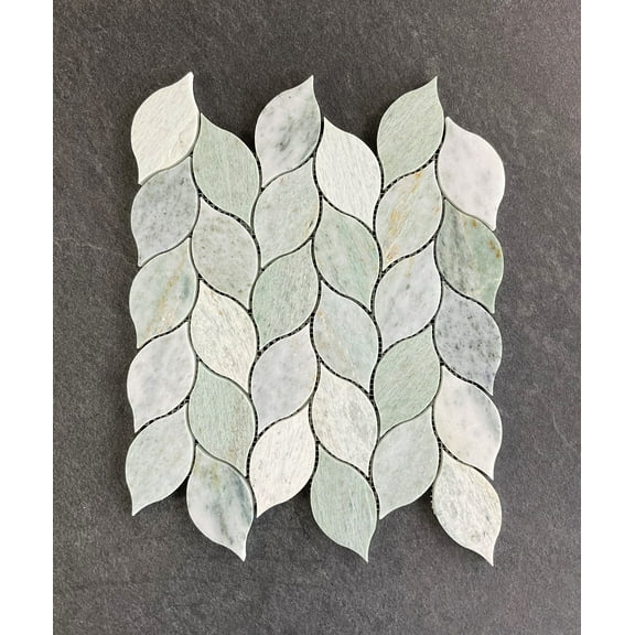 10-Sheet of Ming Green Marble Leaf Pattern Wall & Floor Mosaic Tiles